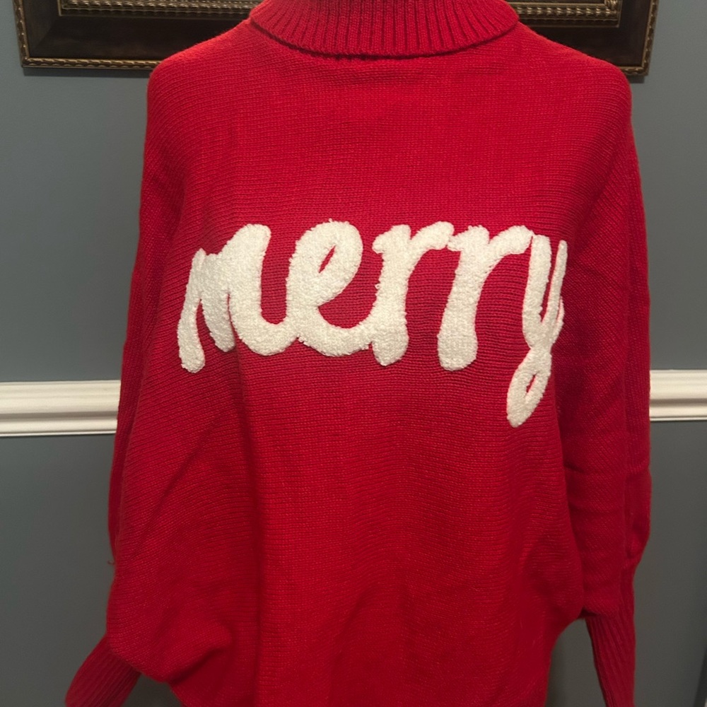 Red 'Merry' Sweater for Holidays, Christmas, party size large